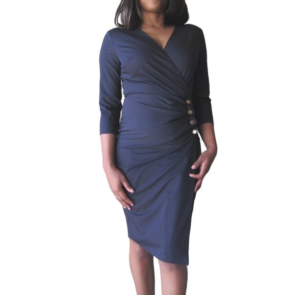 Navy blue 3 quarter sleeves dress - Picture 1 of 4